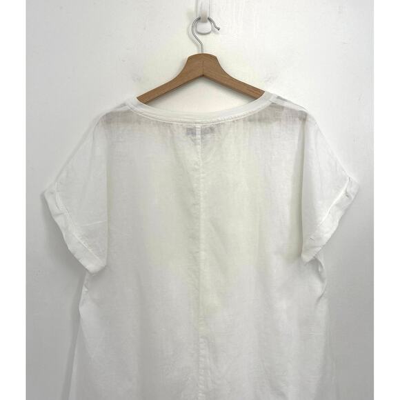 FLAX Linen Coastal Lightweight Boxy Relaxed Basic Rolled Short Sleeve Top -Med - Picture 5 of 10